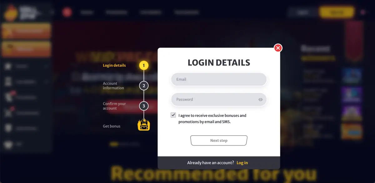 Registration form at Hellspin for new players